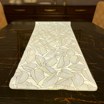 Vinyl Table Runner Classic White Leaf Style